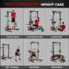 Smith Machine Power Rack with Pull Up Bar, Lat Pull Down System, Landmine, Squat Rack, Barbell Bar, for Home Gym